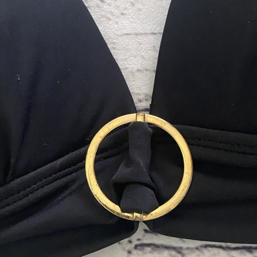 Simon Chang Vintage Black And Gold Bikini Padded Halter Top Size 10 Bond Girl EC - Picture 4 of 16